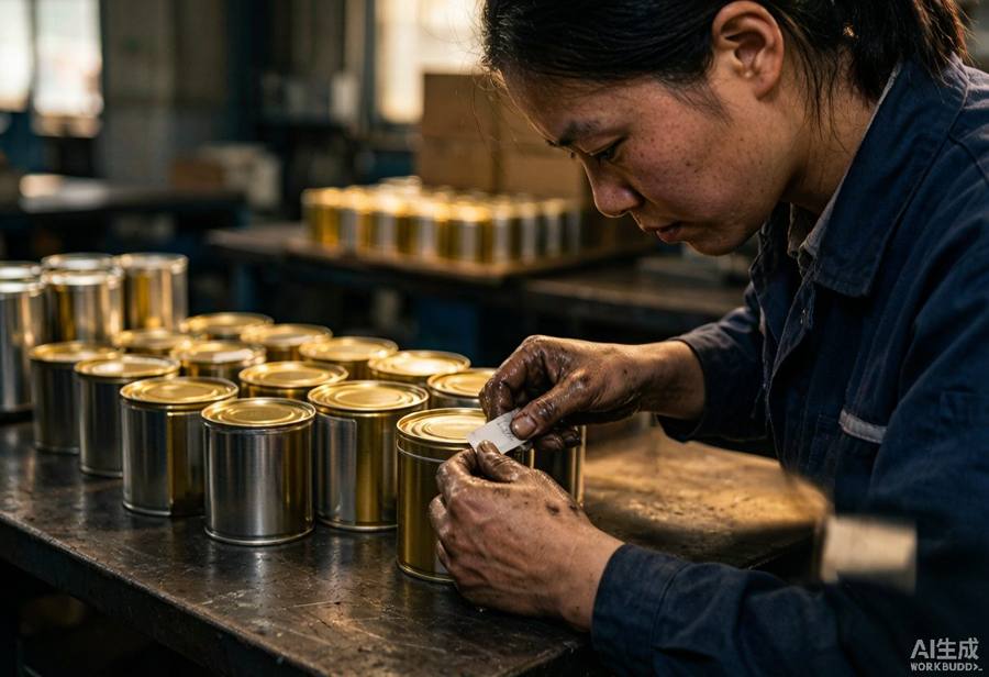 工厂人工贴标作业实景